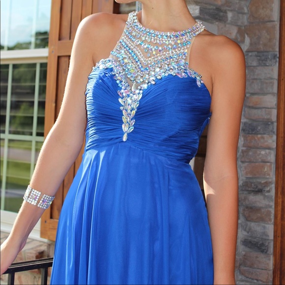 Rachel Allan- Royal blue empire jewel prom dress - Picture 3 of 8